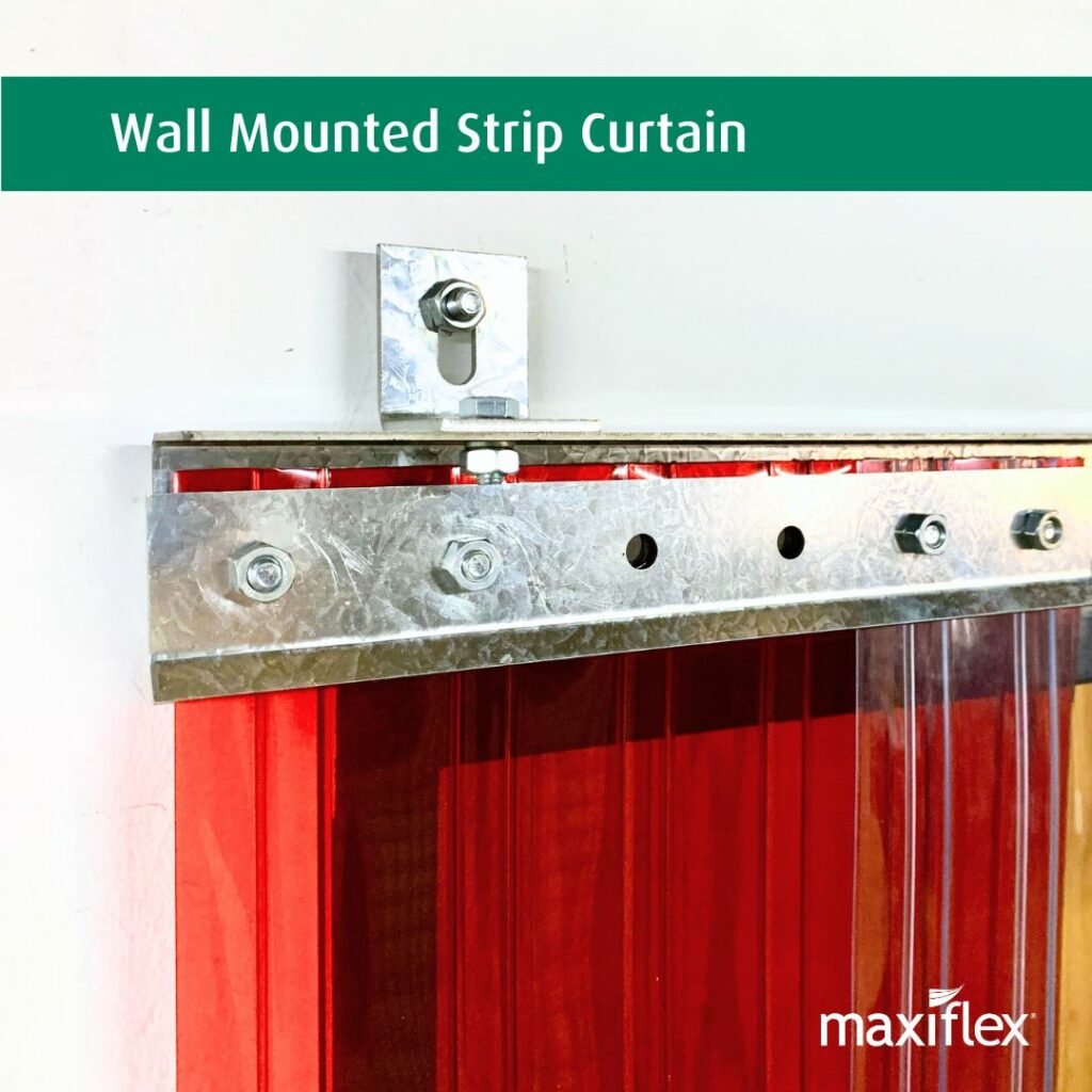 Red strip curtain material wall mounted with a fixed bracket