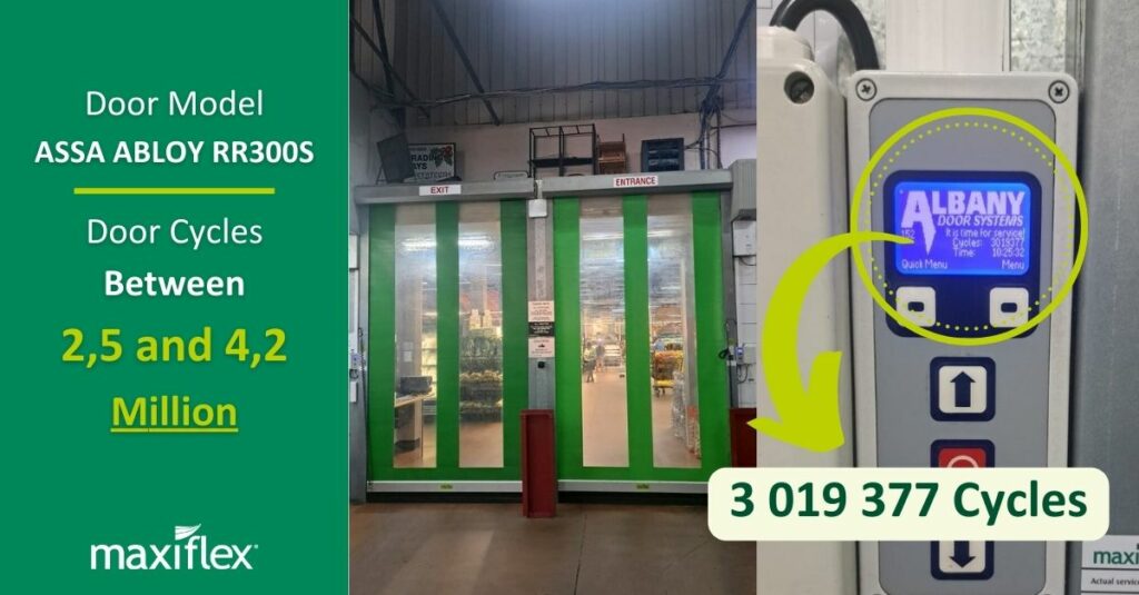 High speed doors at fresh produce market having done over 3 million cycles each